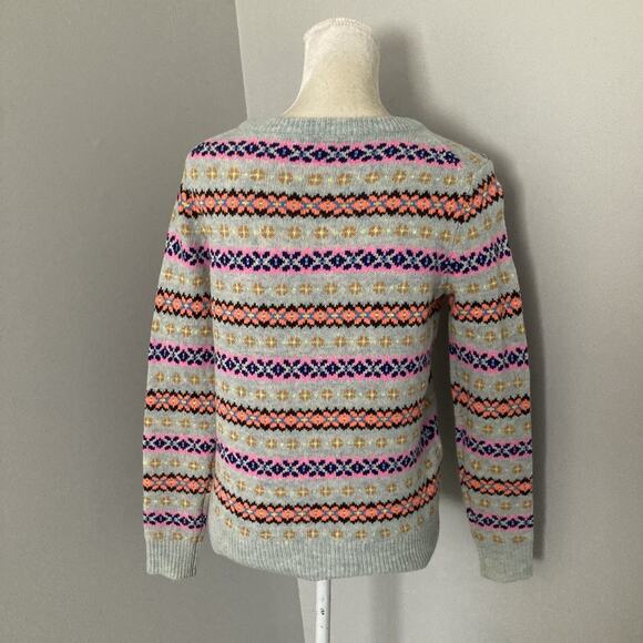 J Crew Women's Neon Fair Isle 100% Lambswool Gray Cozy pullover Sweater Small - Picture 10 of 12